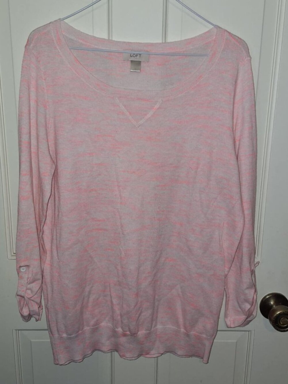 Loft Pink Heather Lightweight Sweater, Size Large